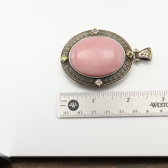 Large Vintage Natural Pink Opal Pendant Sterling Silver 925 and 18k - Picture 9 of 11